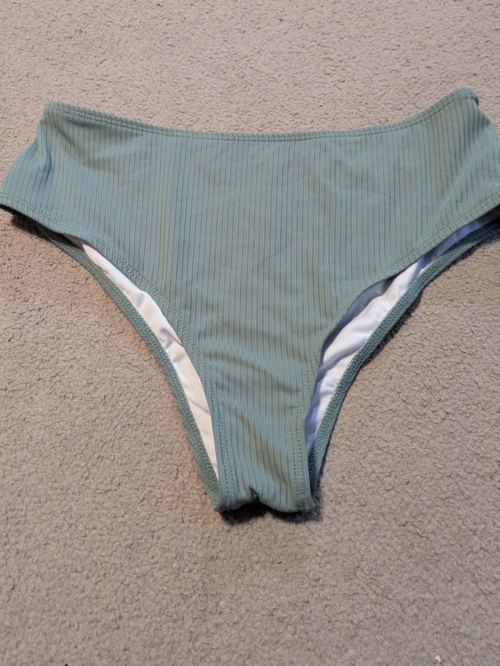 High-Waist Ribbed Bikini Bottom - Sage Green